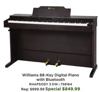 Long & McQuade Williams Pianos Rhapsody III 88-Key Digital Piano with Bluetooth - Deep Walnut offer