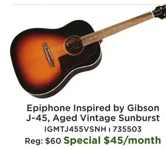 Long & McQuade Epiphone Inspired by Gibson J-45 - Aged Vintage Sunburst offer