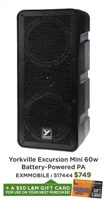 Long & McQuade Yorkville Sound Excursion Mini Battery Powered PA offer