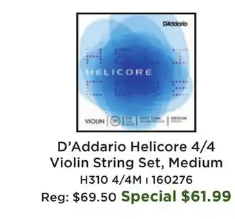 Long & McQuade D'Addario Orchestral Helicore Violin Medium Tension Strings 4/4 offer