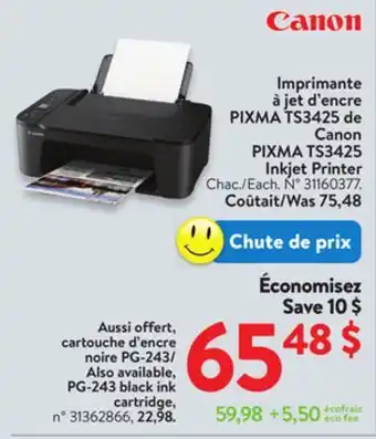 Walmart Canon PIXMA TS3425 Inkjet Printer offer