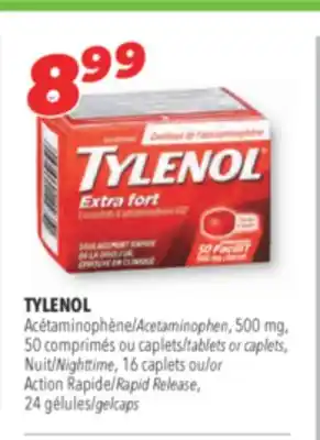Familiprix TYLENOL, Acetaminophen, 500 mg, 50 tablets or caplets, Nighttime, 16 caplets or Action Rapid Release, 24 gelcaps offer