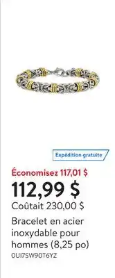 Walmart Bracelet en acier inoxydable pour hommes (8,25 po) offer