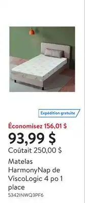 Walmart Matelas HarmonyNap de ViscoLogic 4 po 1 place offer