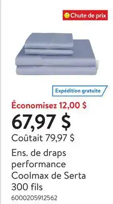 Walmart Ens. de draps performance Coolmax de Serta 300 fils offer