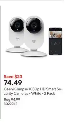 Staples Geeni Glimpse 1080p HD Smart Security Cameras - White - 2 Pack offer