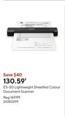 Staples ES-50 Lightweight Sheetfed Colour Document Scanner offer