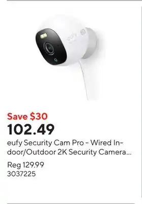 Staples eufy Security Cam Pro - Wired Indoor/Outdoor 2K Security Camera with Spotlight - White offer