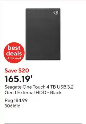 Staples Seagate One Touch 4 TB USB 3.2 Gen 1 External HDD - Black offer
