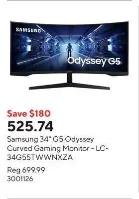 Staples Samsung 34 G5 Odyssey Curved Gaming Monitor - LC34G55TWWNXZA offer