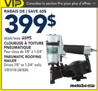 RONA METABO HPT PNEUMATIC ROOFING NAILER offer