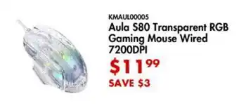 Canada Computers Aula S80 Transparent RGB Gaming Mouse Wired 7200DPI offer