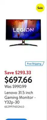 Walmart Lenovo 31.5 inch Gaming Monitor - Y32p-30 offer