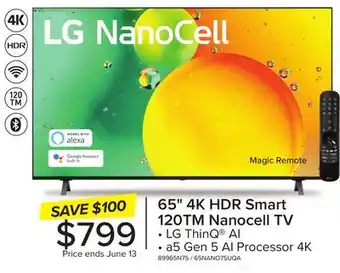 Leon's LG 65 4K NANO75 LED TruMotion 120 Smart TV with ThinQ AI - 65NANO75UQA offer