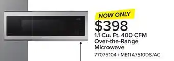 Leon's Samsung Stainless 400 CFM Slim Over-The-Range Microwave (1.1 Cu.Ft.) - ME11A7510DS/AC offer