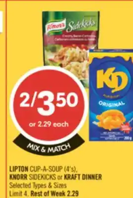 Shoppers Drug Mart LIPTON CUP-A-SOUP (4's), KNORR SIDEKICKS or KRAFT DINNER offer