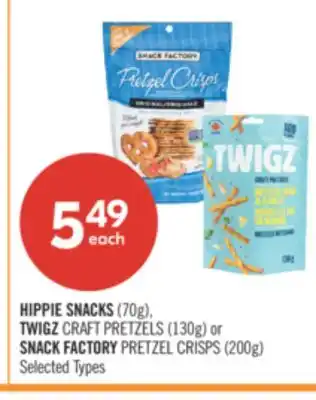 Shoppers Drug Mart HIPPIE SNACKS (70g), TWIGZ CRAFT PRETZELS (130g) or SNACK FACTORY PRETZEL CRISPS (200g) offer