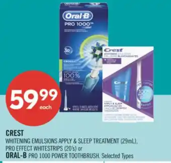 Shoppers Drug Mart CREST WHITENING EMULSIONS APPLY & SLEEP TREATMENT (29ml), PRO EFFECT WHITESTRIPS (20's) or ORAL-B PRO 1000 POWER TOOTHBRUSH offer