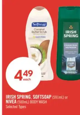 Shoppers Drug Mart IRISH SPRING, SOFTSOAP (591mL) or NIVEA (500mL) BODY WASH offer