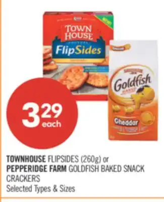 Shoppers Drug Mart TOWNHOUSE FLIPSIDES 260G OR PEPPERIDGE FARM GOLDFISH BAKED SNACK CRACKERS offer