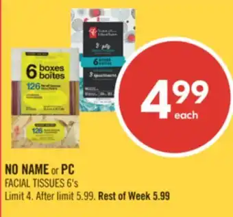 Shoppers Drug Mart NO NAME or PC FACIAL TISSUES offer