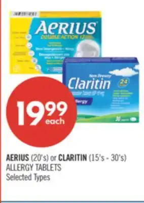 Shoppers Drug Mart AERIUS (20's) or CLARITIN (15's - 30's) ALLERGY TABLETS offer