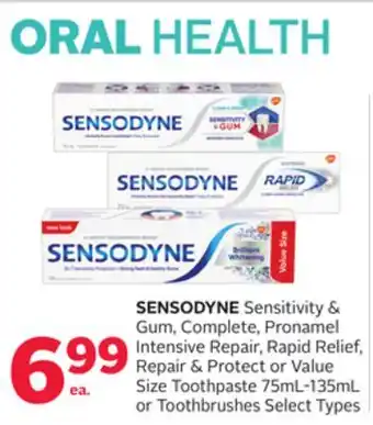 Rexall SENSODYNE Sensitivity & Gum, Complete, Pronamel Intensive Repair, Rapid Relief, Repair & Protect or Value Size Toothpaste 75m offer
