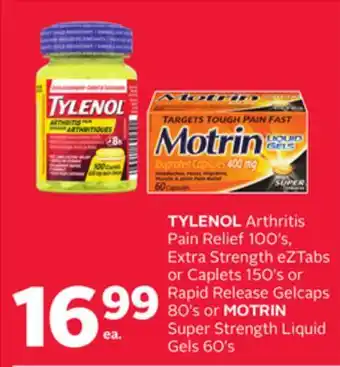Rexall TYLENOL Arthritis Pain Relief 100's, Extra Strength eZTabs or Caplets 150's or Rapid Release Gelcaps 80's or MOTRIN Super Str offer