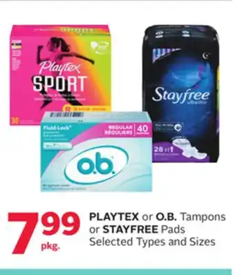 Rexall PLAYTEX or O.B. Tampons or STAYFREE Pads offer