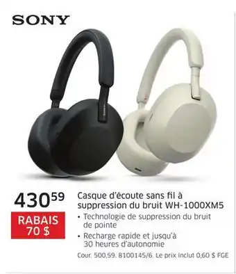 The Source Casque d'écoute sans fil à suppression du bruit WH-1000XM5 Sony offer