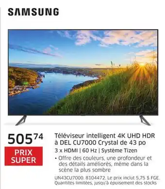 The Source Téléviseur intelligent 4K UHD HDR à DEL CU7000 Crystal de 43 po SAMSUNG offer