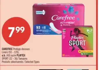 Pharmaprix CAREFREE Liners (93 - 120), o.b. (40) or PLAYTEX SPORT (32 - 36) Tampons offer