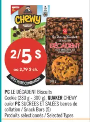 Pharmaprix PC Cookie (280 g - 300 g), QUAKER CHEWY or PC Snack Bars (5) offer