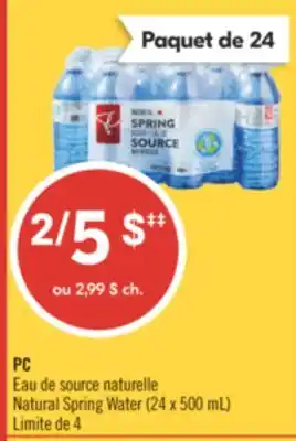 Pharmaprix PC Natural Spring Water (24 x 500 mL) offer