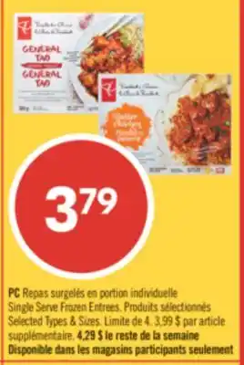 Pharmaprix PC Single Serve Frozen Entrees. Products offer