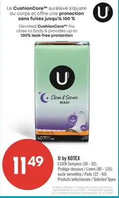 Pharmaprix U by KOTEX CLICK Tampons (30 - 32), Liners (80 - 126) or Pads (22 - 60) offer