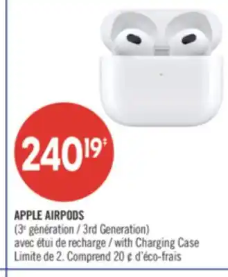 Pharmaprix APPLE AIRPODS (3rd Generation) with Charging Case offer