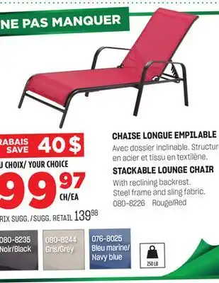 BMR CHAISE LONGUE EMPILABLE offer