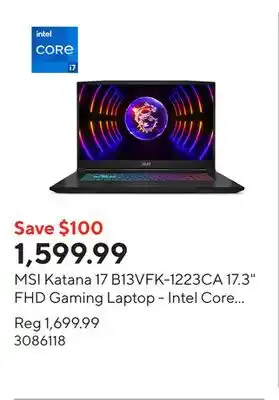 Staples MSI Katana 17 B13VFK-1223CA 17.3 FHD Gaming Laptop - Intel Core i7-13620H - RTX 4060 - 512 GB NVMe SSD - 16 GB RAM - Windows offer