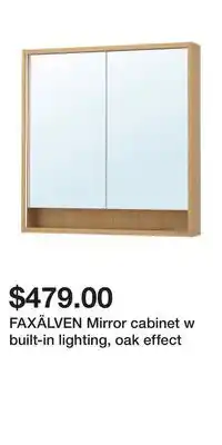 IKEA FAXÄLVEN Mirror cabinet w built-in lighting, oak effect offer