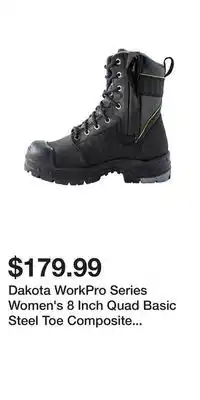 Mark's Dakota WorkPro Series Women's 8 Inch Quad Basic Steel Toe Composite Plate Internal Metatarsal Leather Work Boots - Black offer
