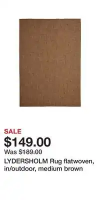IKEA LYDERSHOLM Rug flatwoven, in/outdoor, medium brown offer