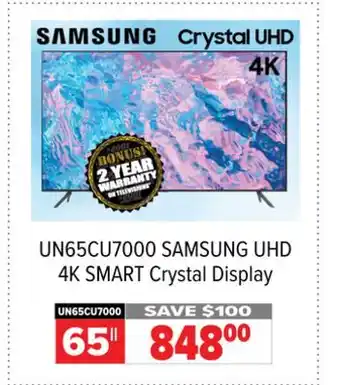 2001 Audio Video SAMSUNG 65 UHD 4K SMART Crystal Display TV offer