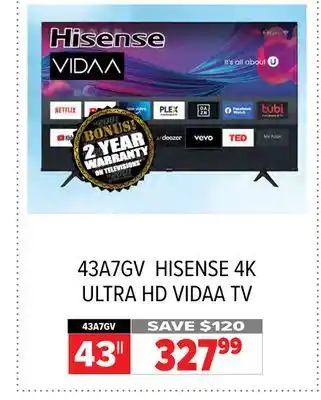2001 Audio Video HISENSE 43 4K ULTRA HD VIDAA TV offer