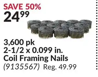 Princess Auto 3,600 pk 2-1/2 x 0.099 in. Coil Framing Nails offer