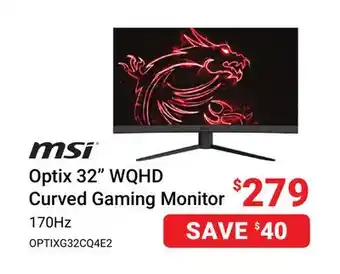 Visions Electronics MSI Optix 32 WQHD Curved Gaming Monitor offer