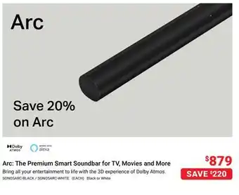 Visions Electronics Arc: The Premium Smart Soundbar for TV, Movies and More offer