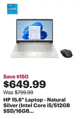 Best Buy HP 15.6 Laptop - Natural Silver (Intel Core i5/512GB SSD/16GB RAM/Windows 11 Home) offer