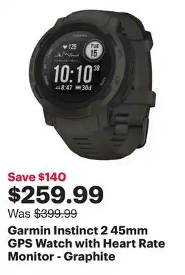 Best Buy Garmin Instinct 2 45mm GPS Watch with Heart Rate Monitor - Graphite offer
