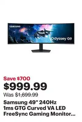 Best Buy Samsung 49 240Hz 1ms GTG Curved VA LED FreeSync Gaming Monitor (LS49CG952ENXZA) - Black offer